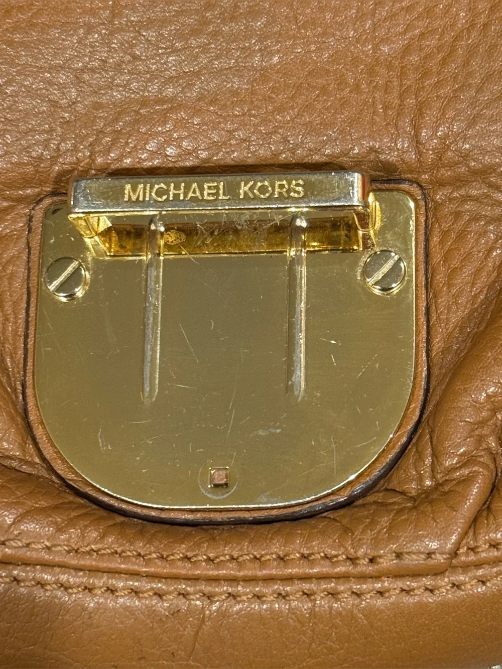 Michael Kors Charlton Brown Leather Crossbody with Gold-Tone Lock (8”x5”) used